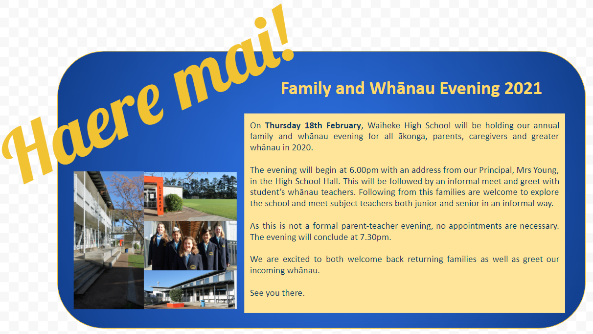 Meet and Greet Whānau Evening – 18th February