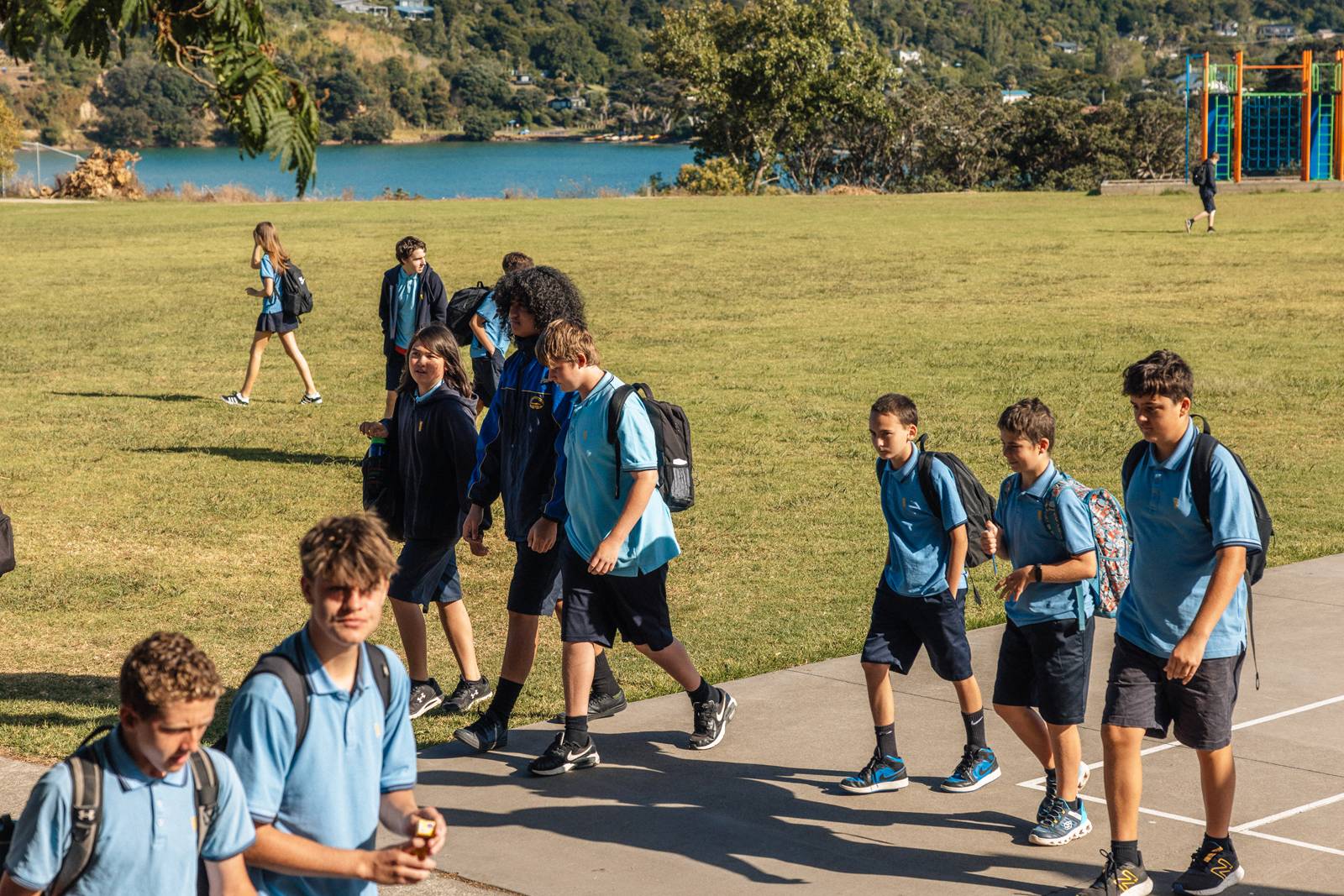 Students on the school grounds, Waiheke High School