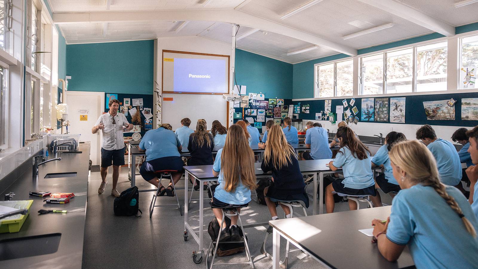 Waiheke High School Ground classroom and teacher