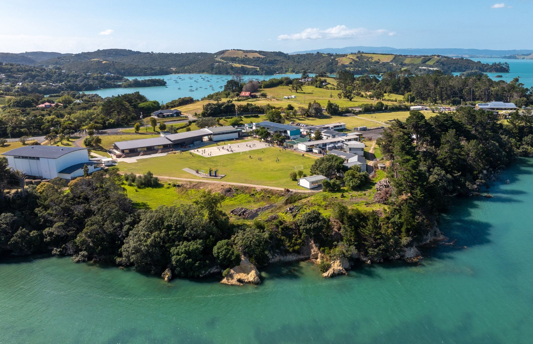 Waiheke High School, Aerial view, by Peter Rees