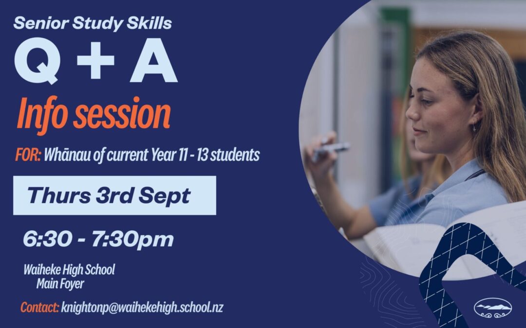Senior Study Skills Evening Info Session, 3rd September 2026, 6.30-7.30pm